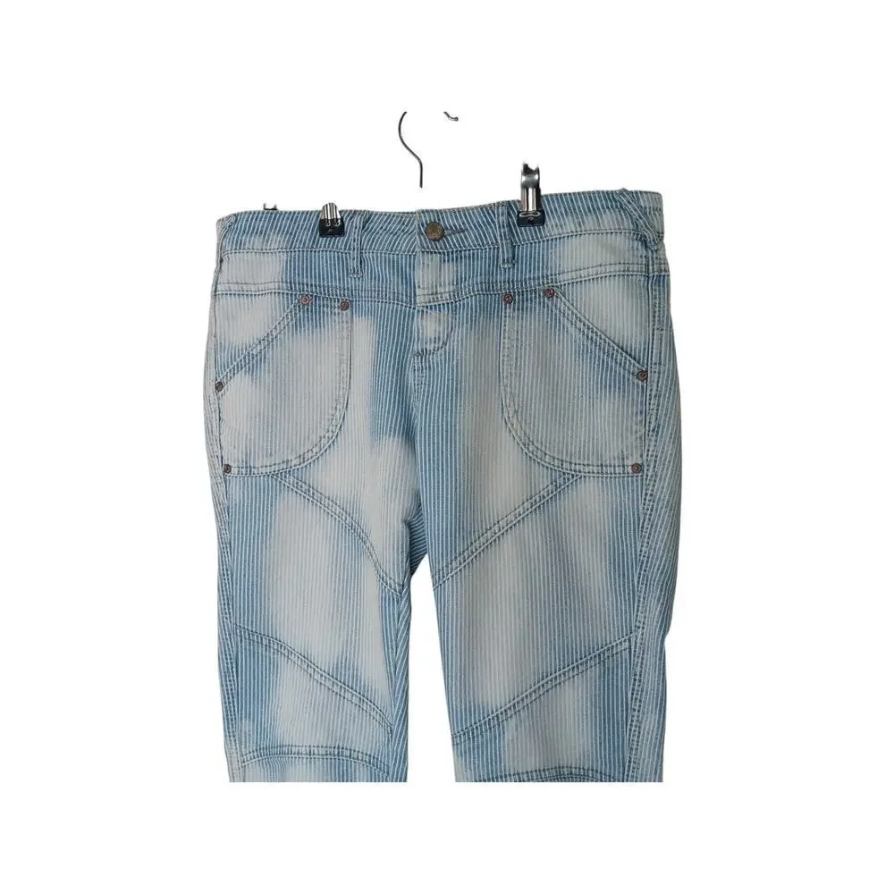 Free People Women’s Striped Patchwork Jeans Size 28 Blue White Distressed